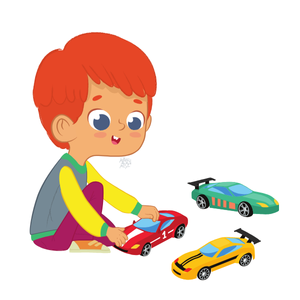 なぞなぞの答え:ミニカーで遊んでいる子どものイラスト|小学生向けなぞなぞの答え用画像