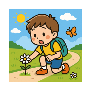 なぞなぞの答え：道草をしている子どものイラスト｜小学生向けなぞなぞ