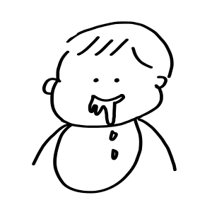 なぞなぞの答え。子ども向け。ヨダレが口からツーッと垂れている赤ちゃんの表情を描いたもの。