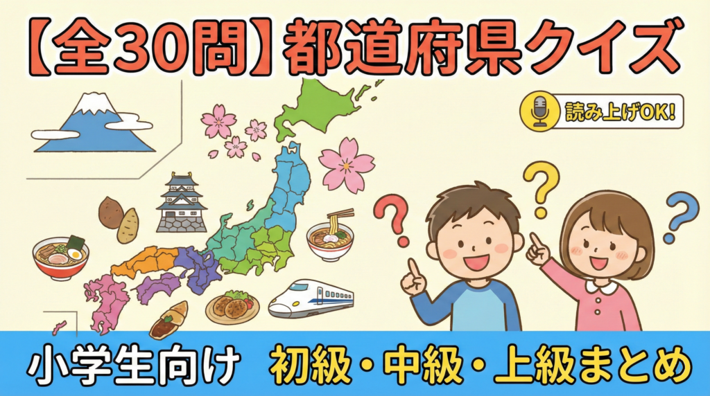 小学生向け都道府県クイズ｜日本の地理・特産品・世界遺産を楽しく学べる全30問