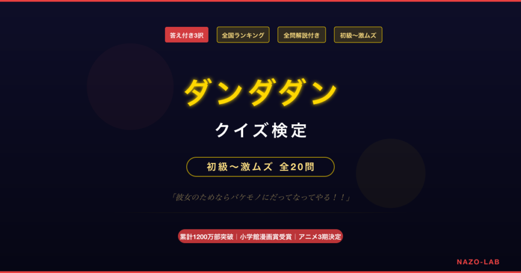 ダンダダン クイズ検定 初級から激ムズまで全20問の3択検定