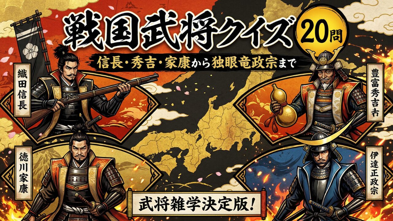 戦国武将クイズ20問 織田信長 豊臣秀吉 徳川家康 武田信玄 上杉謙信 伊達政宗 真田信繁 桶狭間 関ヶ原